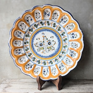 Vintage Large Spanish Decorative Wall Plate - Hand painted - Traditional Dish - Talavera Spain Pottery - Tapas Salad Dish - Serving Platter