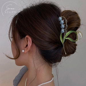 Clip de griffe de cheveux de fleur de muguet, griffe de cheveux de fée, grandes pinces à cheveux en métal, accessoires de cheveux pour femmes, pince à cheveux de fleur, cadeau de Noël