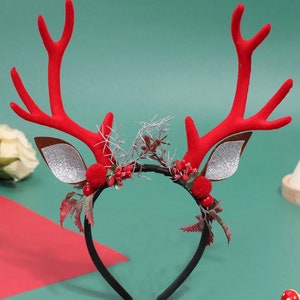 Christmas Flower Headband with Horns,Christmas Party Headband,Christmas Reindeer Headband,Antler Headband,Sweet Hair Accessories image 5