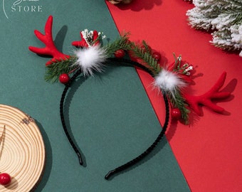 Horned Christmas Flower Headband,Flower Deer Hair band,Christmas Party Headband,Deer Headband,Sweet Hair Accessories,Christmas Gifts