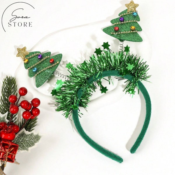 Christmas Tree Headband,Green and Gold Glitter Christmas Tree,Christmas Tree Headband,Natural Christmas Headband,Christmas Party Headband