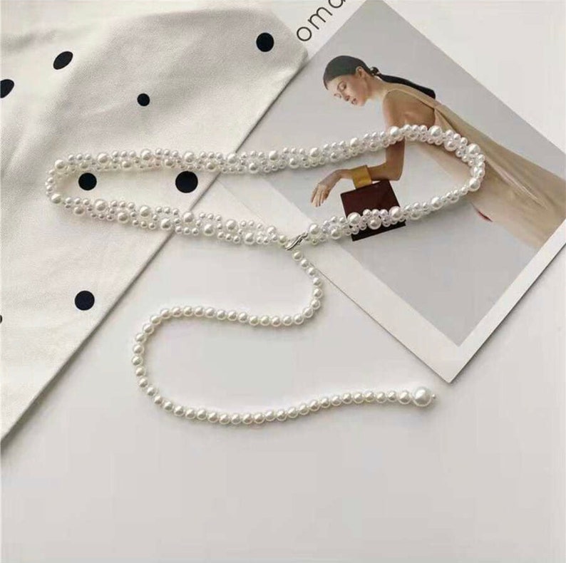 Minimalist bridal belt,Narrow Sash Belt,Bridesmaid Belt,Wedding Gift,Wedding Accessories,Boho Pearl Sash,Slim Bridal Belt,Pearl Belt image 2