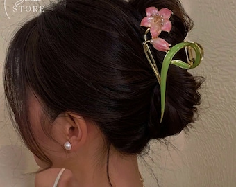 Blumen-Blatt-förmige Haarklaue, Blumen-Haarspange, Metall-Haarklaue, Designer-Haarspange, Feen-Haarkralle, Haarschmuck, trendige Blumen-Haarklaue
