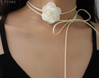 Choker With Flower,White Choker With Flower, Ribbon Choker, Choker With White Flower,White Flower Choker,Gift For Her,Gift For Women