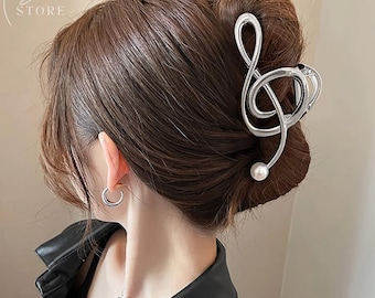 Metal Music Note Hair Clip, Gray Music Note Hair Clip, Clef Hair Clip, Musician Gift, Singer Gifts, Music Gift for Her, Gift for Her