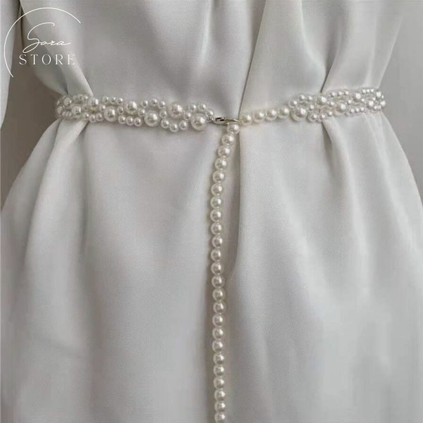 Ceinture de mariée minimaliste, ceinture étroite, ceinture de demoiselle d'honneur, cadeau de mariage, accessoires de mariage, ceinture bohème perlée, ceinture de mariée fine, ceinture perlée