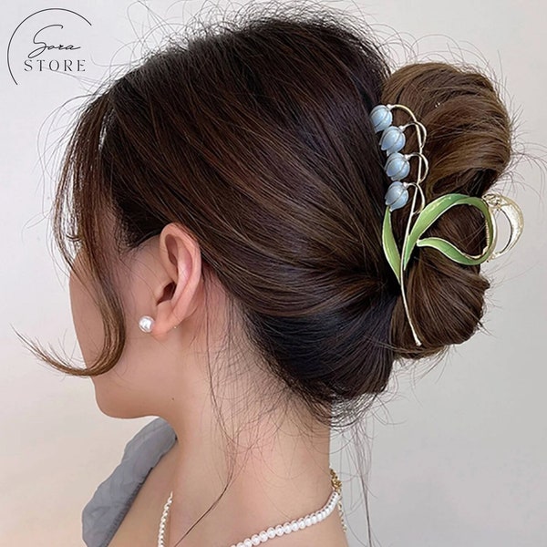 Lily Hair Claw,Lily of the Valley Alloy Hair Claw,Korean Hair Accessories,Flower Clip Hairpin For Women Girl,Gift For Her