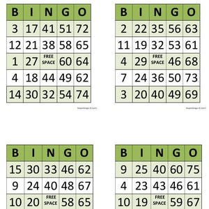 100 Bingo Cards Pdf Download, 1, 2, 4 and 6 Per Page, Large Print, Instant Printable Fun Party Game, Green and White Bingo For Adults Kids
