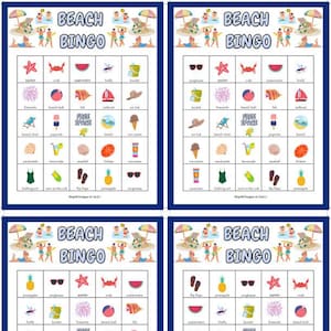 Beach Bingo, 60 Printable Beach Day Bingo Cards, 1 ,2, 4 Per Page, Kids Printable, Summer Party Game, Bingo Activity, Summer Vacation Bingo