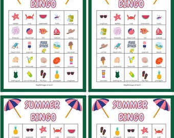 Summer Bingo, 60 Printable Beach Day Bingo Cards, 1 ,2, 4 Per Page, Kids Printable, Summer Party Game, Bingo Activity, Summer Vacation Bingo