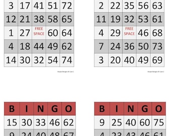 100 Bingo Cards Pdf Download, 1, 2,and 4 Per Page,Large Print, Instant Printable Fun Party Game, Set 1,Red Grey Bingo Games For Adults Kids