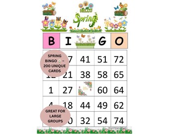 Spring Bingo Game for Large Groups, 200 Unique Bingo Cards Printable, Easter Party Game for Kids and Classroom Events, Spring Group Activity