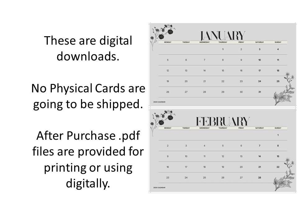 2026 Minimalist Black & White Printable Monthly Calendar Pdf Download ...