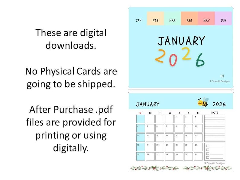 2026 Cute Printable New Year Monthly Calendar Pdf Download, 12 Month ...