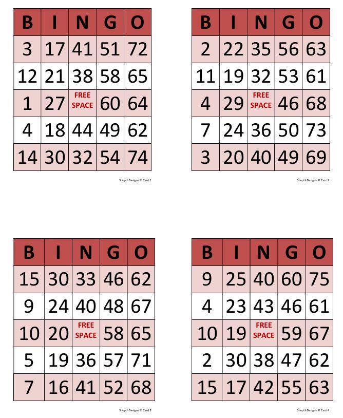 100 Bingo Cards Pdf Download, 1, 2,4 and 6 Per Page, Large Print, Instant Printable Fun Party Game, Red Pink Bingo Games For Adults Kids