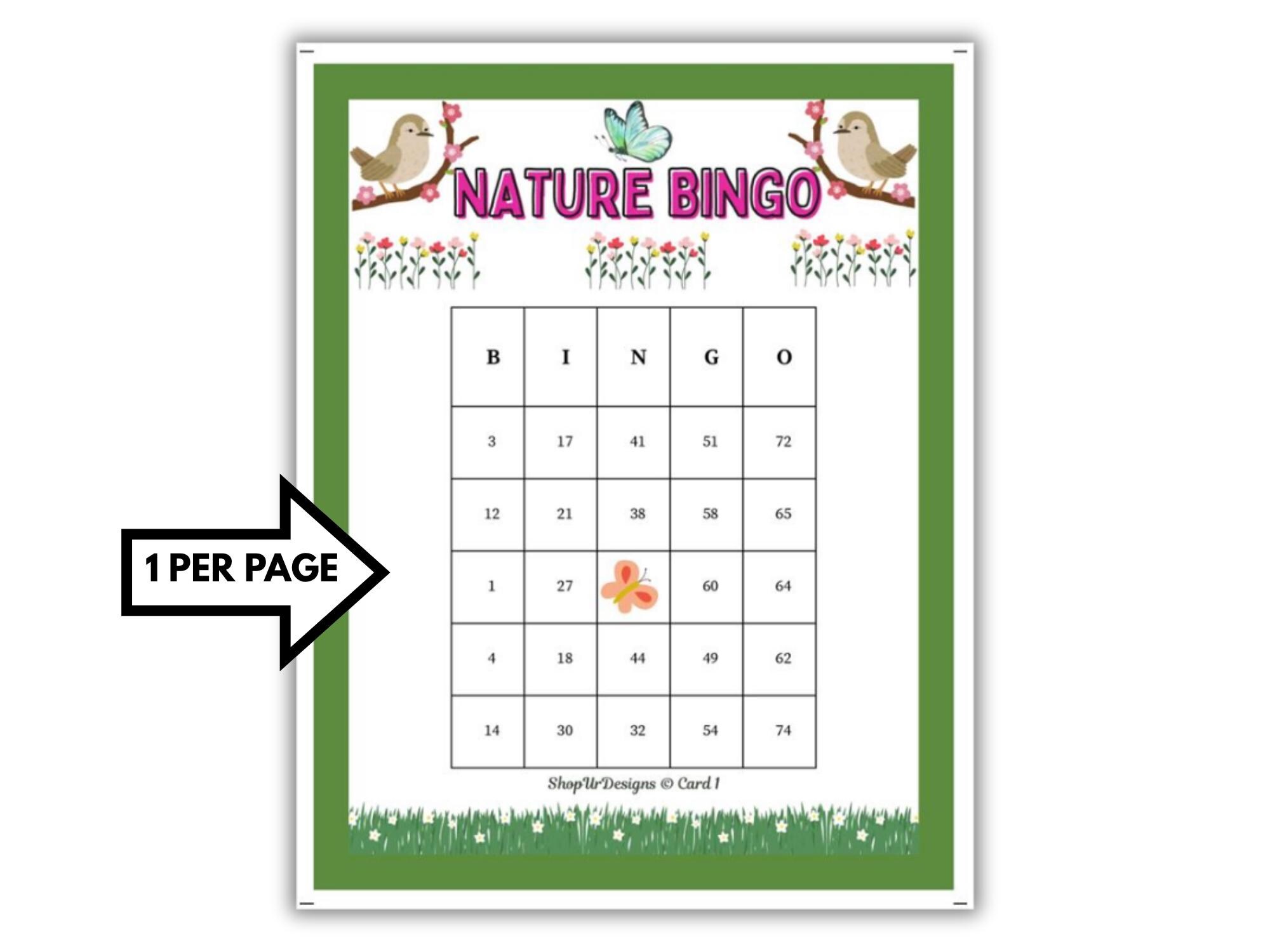 Nature Bingo Game Printable for Outdoor Groups, 200 Unique Bingo Cards ...