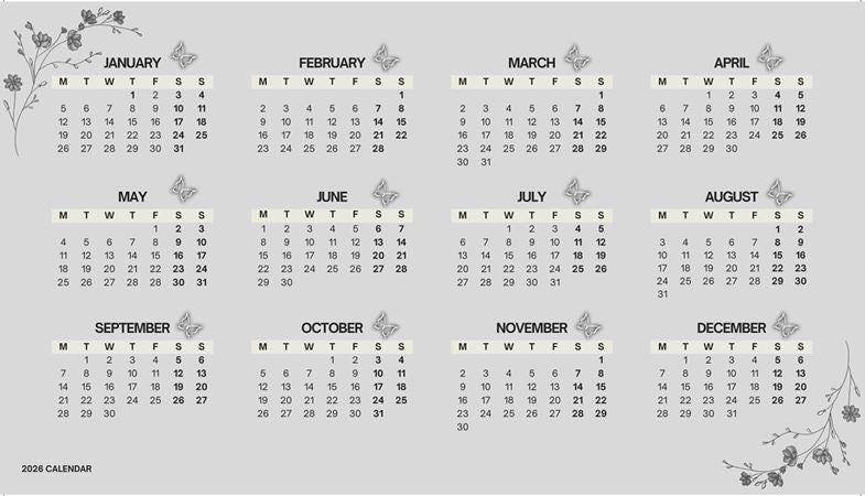 2026 Minimalist Black & White Printable Monthly Calendar Pdf Download ...