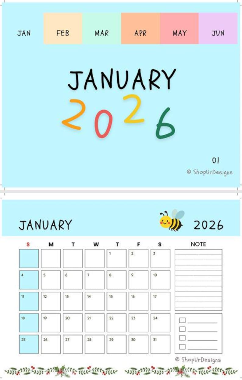 2026 Cute Printable New Year Monthly Calendar Pdf Download, 12 Month ...
