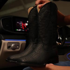 Matte Black Python Leather Boots