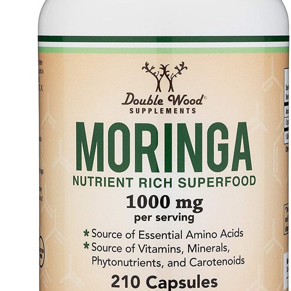 Moringa Powder Capsules - Organic and Vegan (210 Count, 1,000mg Per Serving) Amazing Green Superfood from Moringa Oleifera Leaf