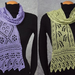 lace scarves, knitting pattern, chart instructions, botanical, pdf download pattern