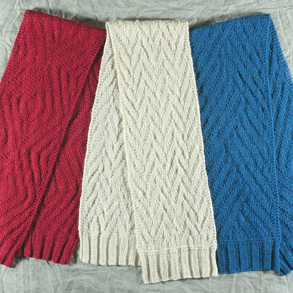 scarf knitting pattern, charted instructions, reversible knit, knitting supplies, pdf pattern