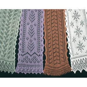 lace scarf, knitting pattern, charted instructions, four seasons, pdf knit pattern