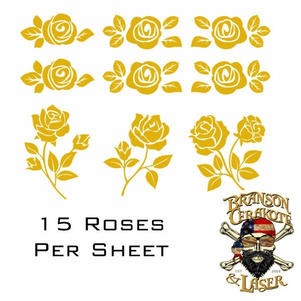 Roses Stencil Sheet |  Pistol Sized  |  Cerakote  |  High Heat Stencil Vinyl