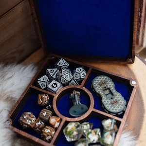 D&D 4-Set Dice/Mini Vault and Tray - Birch or Oak Wooden Multi-set dice case - four set dice and miniature box - dice and mini storage