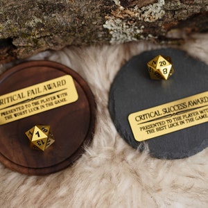 D&D Critical Success/Fail Award - Dungeon and Dragons plaque - Dice Award - Dnd trophy- Dnd gift