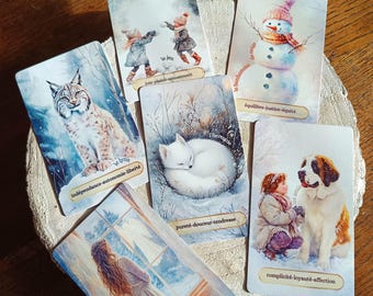 Oracle divinatoire « L’Âme des Flocons » – Jeu de cartes spirituel d’hiver | Guidance intuitive, introspection et énergie hivernale, tirages