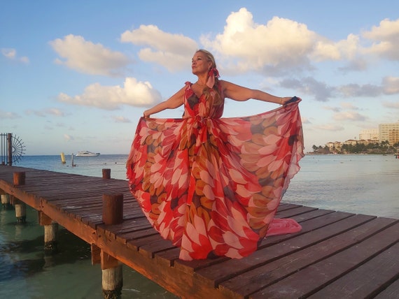 Red Lotus Dress; Cancun Collection by Natasha Von - Etsy