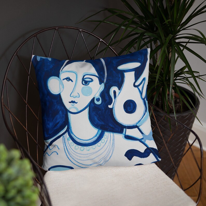 Basic Pillow «Peasant Woman in Blue Tone» by Anastasiya Bonishko