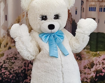 Déguisement mascotte ours en peluche blanc fait main – Fourrure, événements et promotions