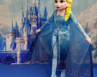 フローズンアイスプリンセスマスコットコスチューム - 豪華な3Dヘッドウィンタークイーン