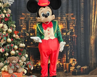 Mr. Mouse Christmas Mascot Costume: 3D Head Cartoon Character Suit