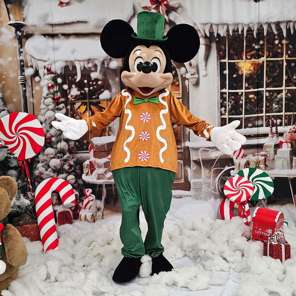 Christmas Mouse Mascot Costume: 3D Head, Gingerbread Outfit
