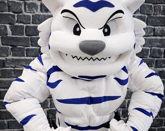 Mascotte de tigre blanc | Mascotte d'animal fait main | Costume de personnage personnalisé pour événements