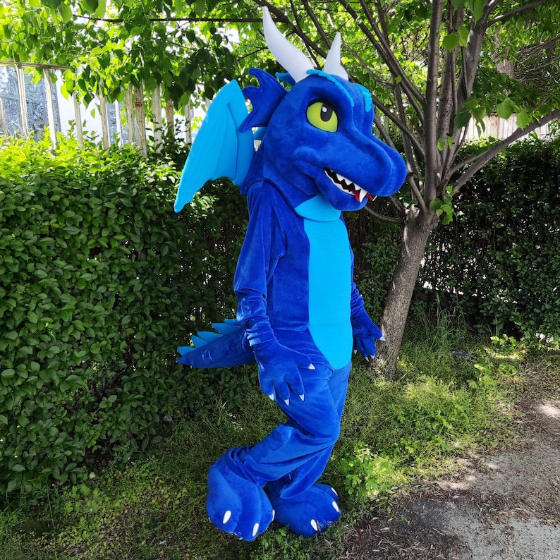 Handmade Blue Dragon Mascot Costume | Adult Plush Fantasy Suit - Etsy