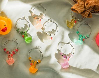 Ente Wein Charms handgefertigt - Set von 6 oder 8