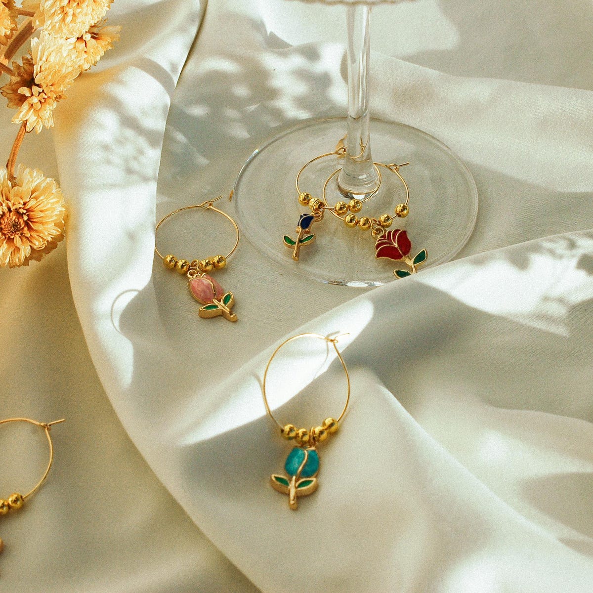 Floral Wine Charms Set of 8 Handmade by JUJU - Etsy