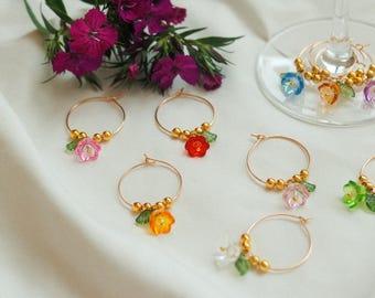 Tulip Floral Wine Charms Set of 6 or 8 Handmade by Juju