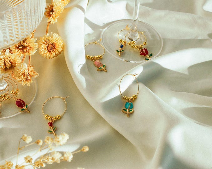 Floral Wine Charms Set of 8 Handmade by JUJU