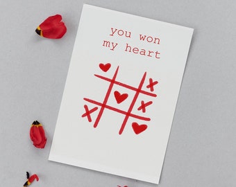 You won my heart card, Noughts and Crosses, cute birthday card, tic-tac-toe, girlfriend, boyfriend, A6 card french or english by Studio Cfy