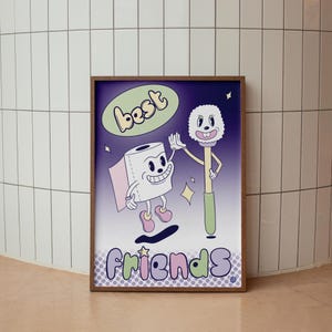 Grappige WC-poster, beste vrienden, toiletpapier, toiletborstel,