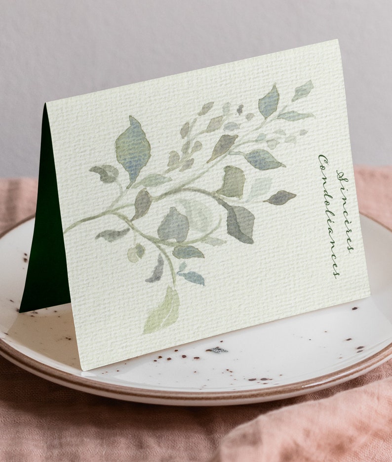 Carte de Condoléances Bouquet. Carte sincères condoléances. Feuillage