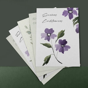 Carte de Condoléances Bouquet. Carte sincères condoléances. Pack des 6
