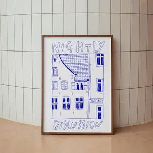 Póster minimalista "Discusión nocturna" – Ilustración moderna – Decoración de pared contemporánea – Disponible en azul o rojo