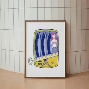 Nadine and the Sardines - Surreal Mermaid Art Print, Whimsical Wall Art, Ocean Illustration, Unique Home Decor