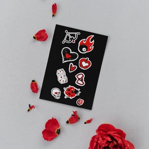 Planche d’autocollants, Stickers Sheets, Black and Red - stickers à thème - digital art stickers mat